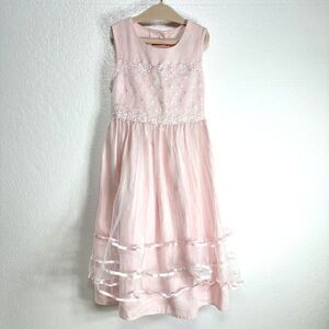 Bonnie Jean Girls Pageant Boutique Dress Size 8 Pink Floral Lace Tulle